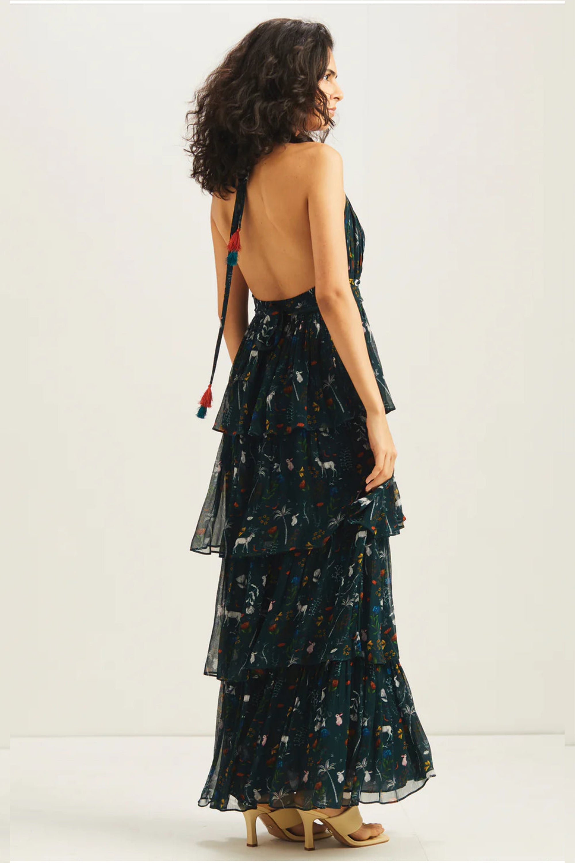 Forest Layered Halter Maxi Dress